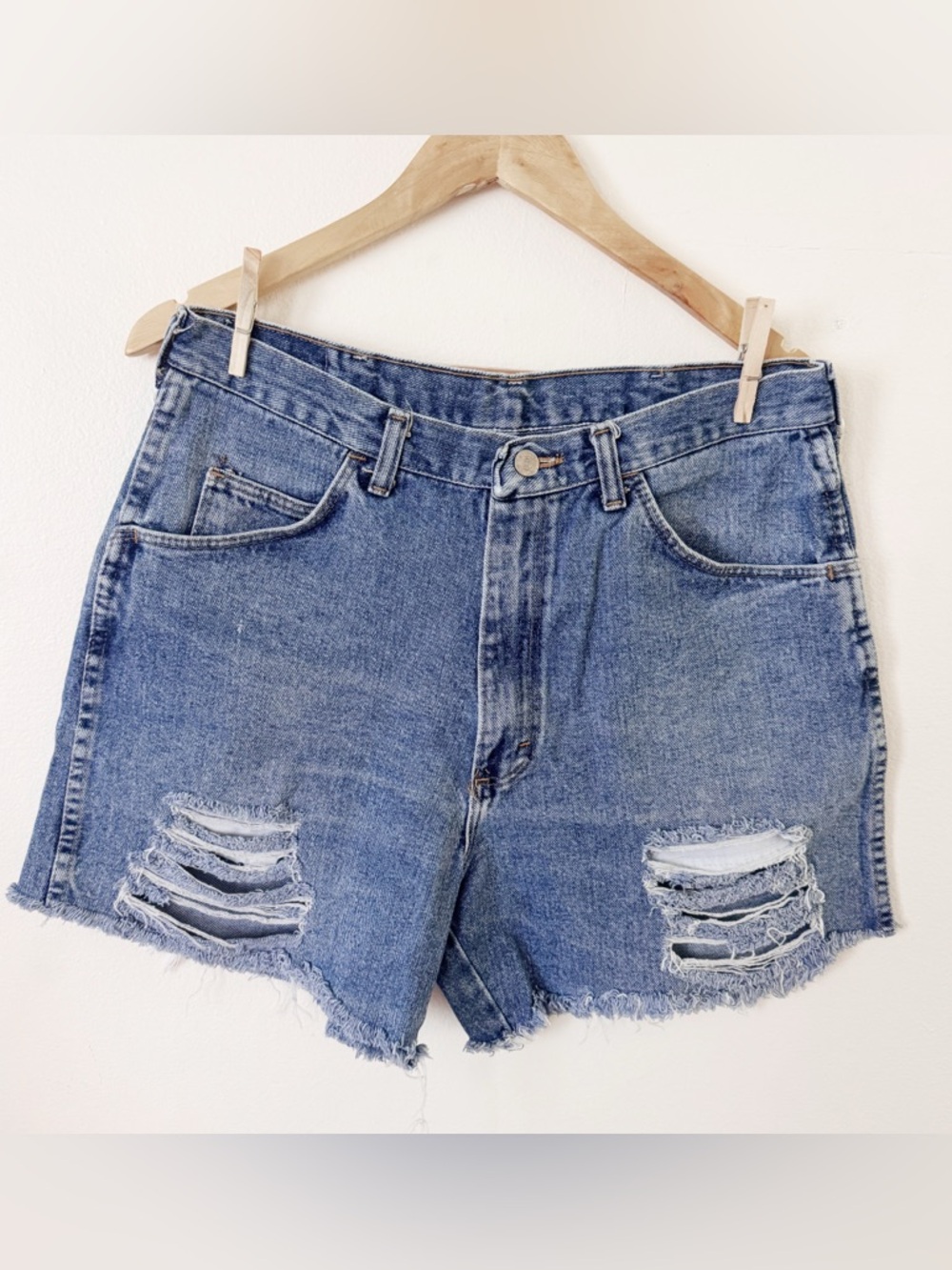 Wrangler Distressed High-Rise Denim Shorts - Blue size ~12